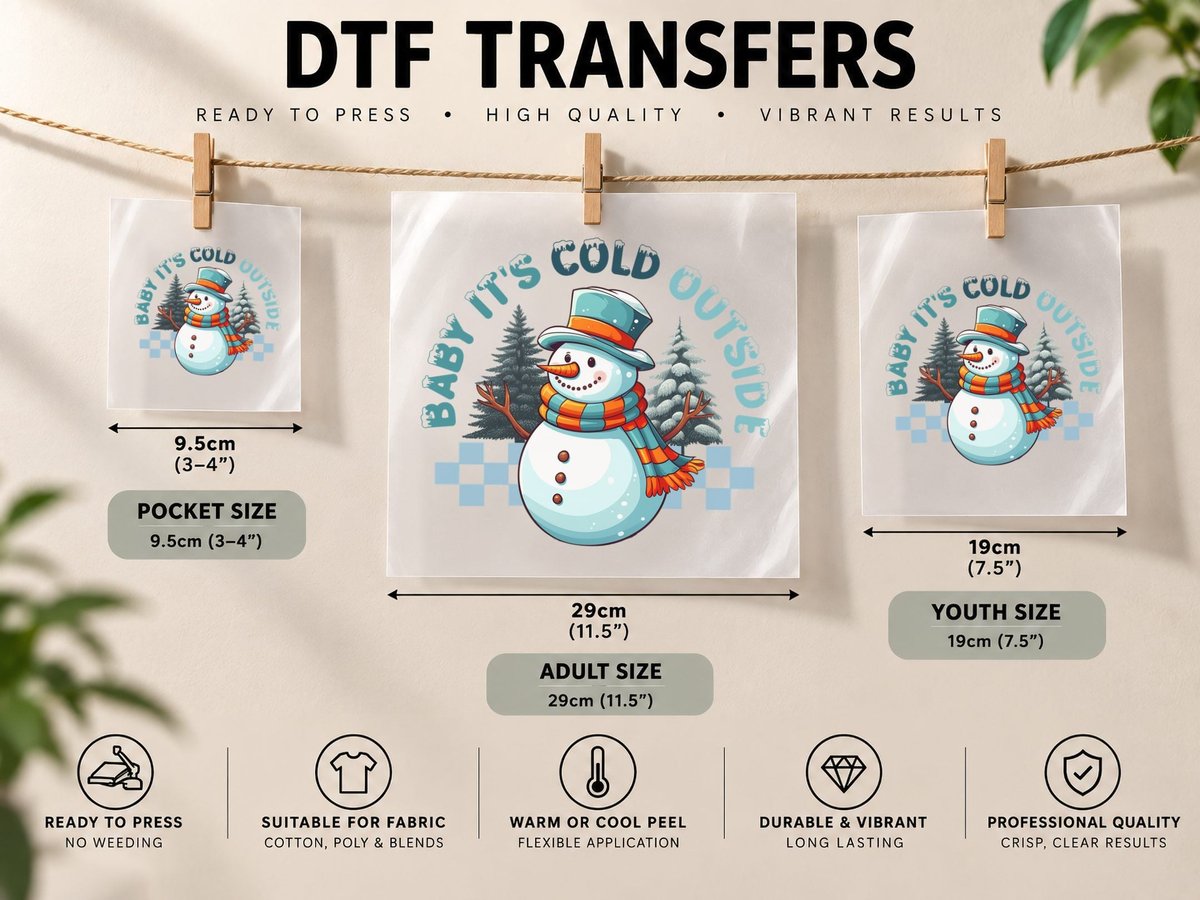 Baby It's Cold Outside Winter, Snowman in Winter Attire DTF Transfer Iron On