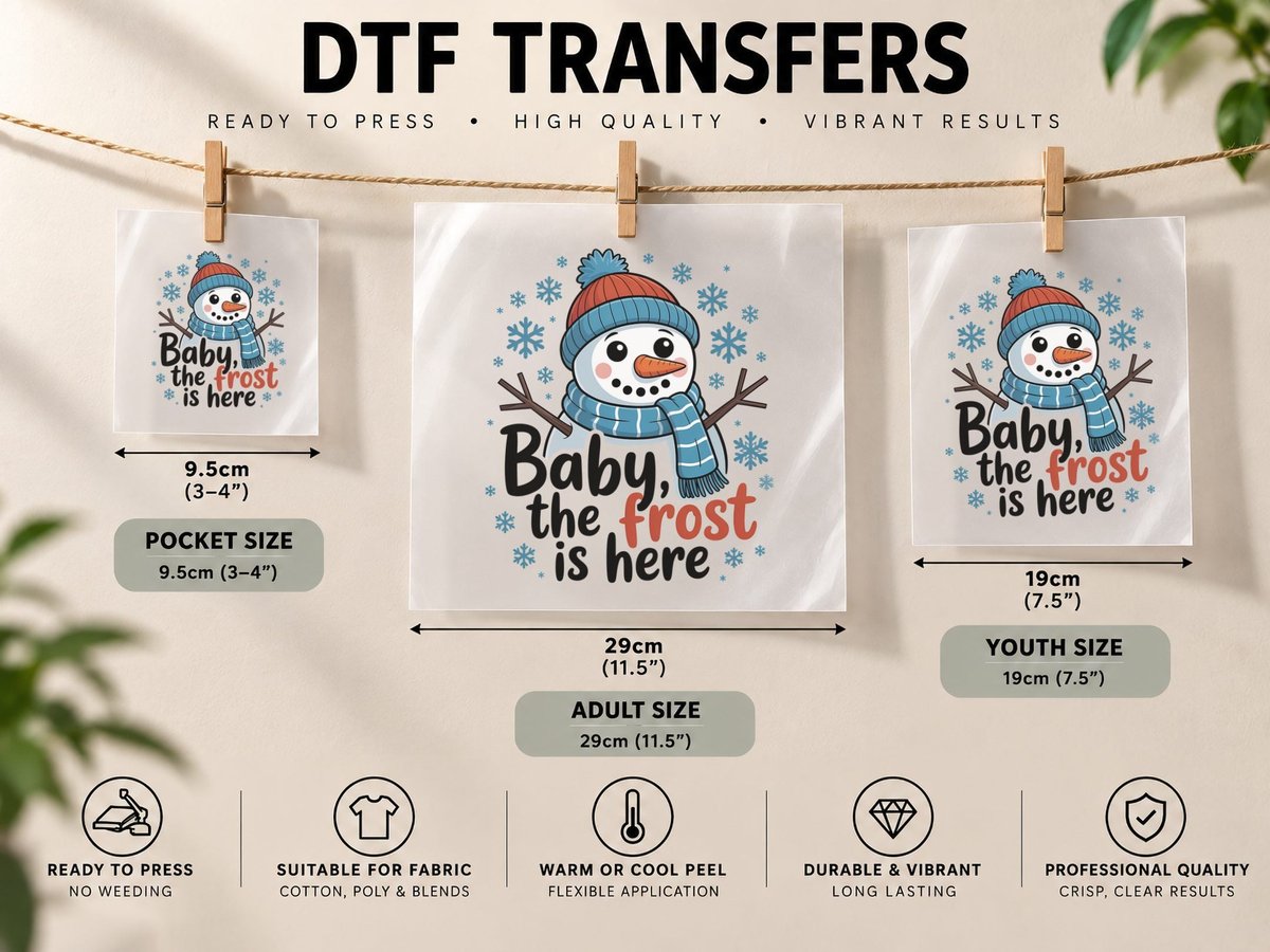 Baby the Frost Is Here Winter, Snowman with Scarf and Hat DTF Transfer Iron On