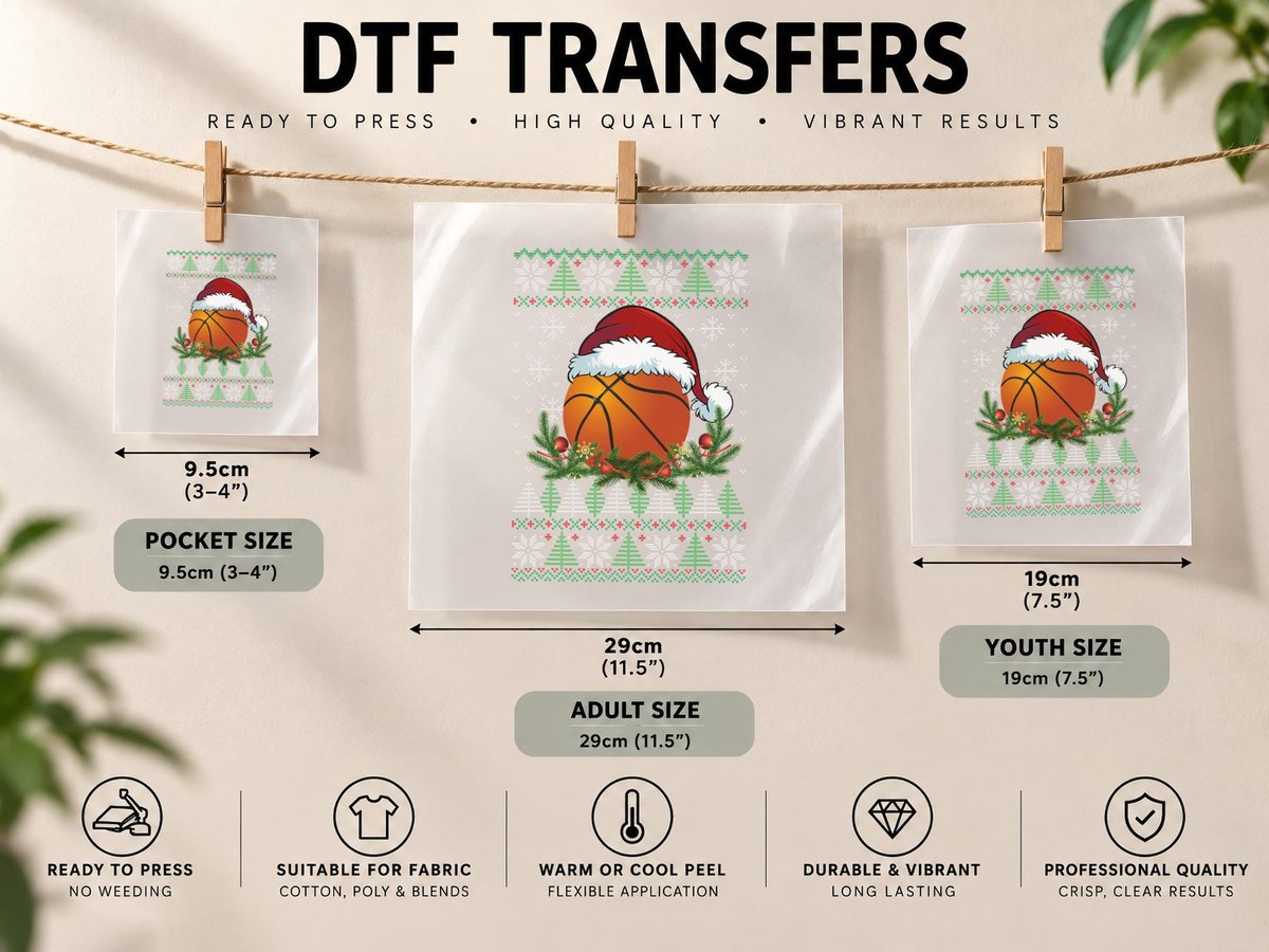 Basketball Ugly Christmas Santa Hat Family Pajamas Xmas DTF Transfer Iron On