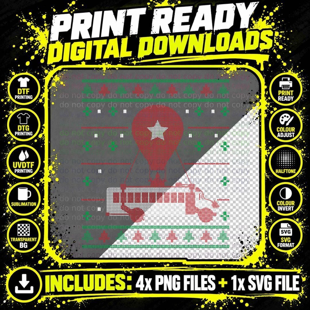 Battle Bus Ugly Christmas Pajama Video-Game Gaming Gamer Png SVG Digital Bundle