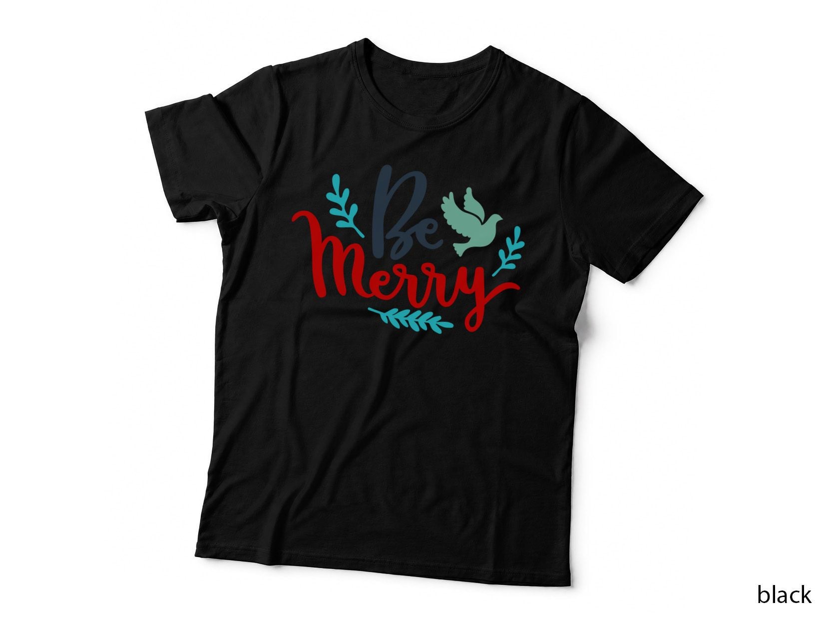 Be Merry Christmas Holiday Red Blue Birds Leaves T-Shirt