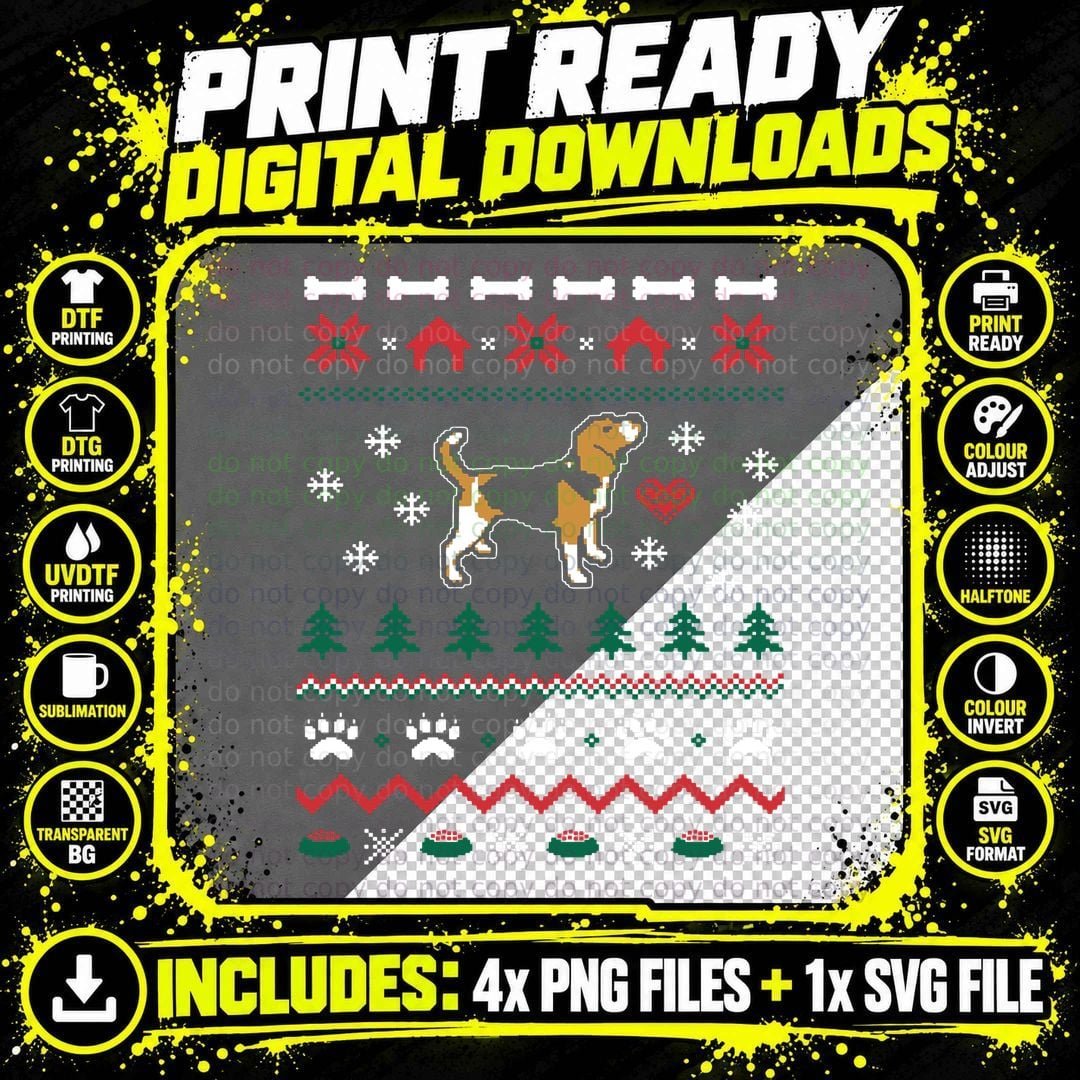 Beagle Dog Ugly Christmas Xmas, Funny Holiday for Women Png SVG Digital Bundle