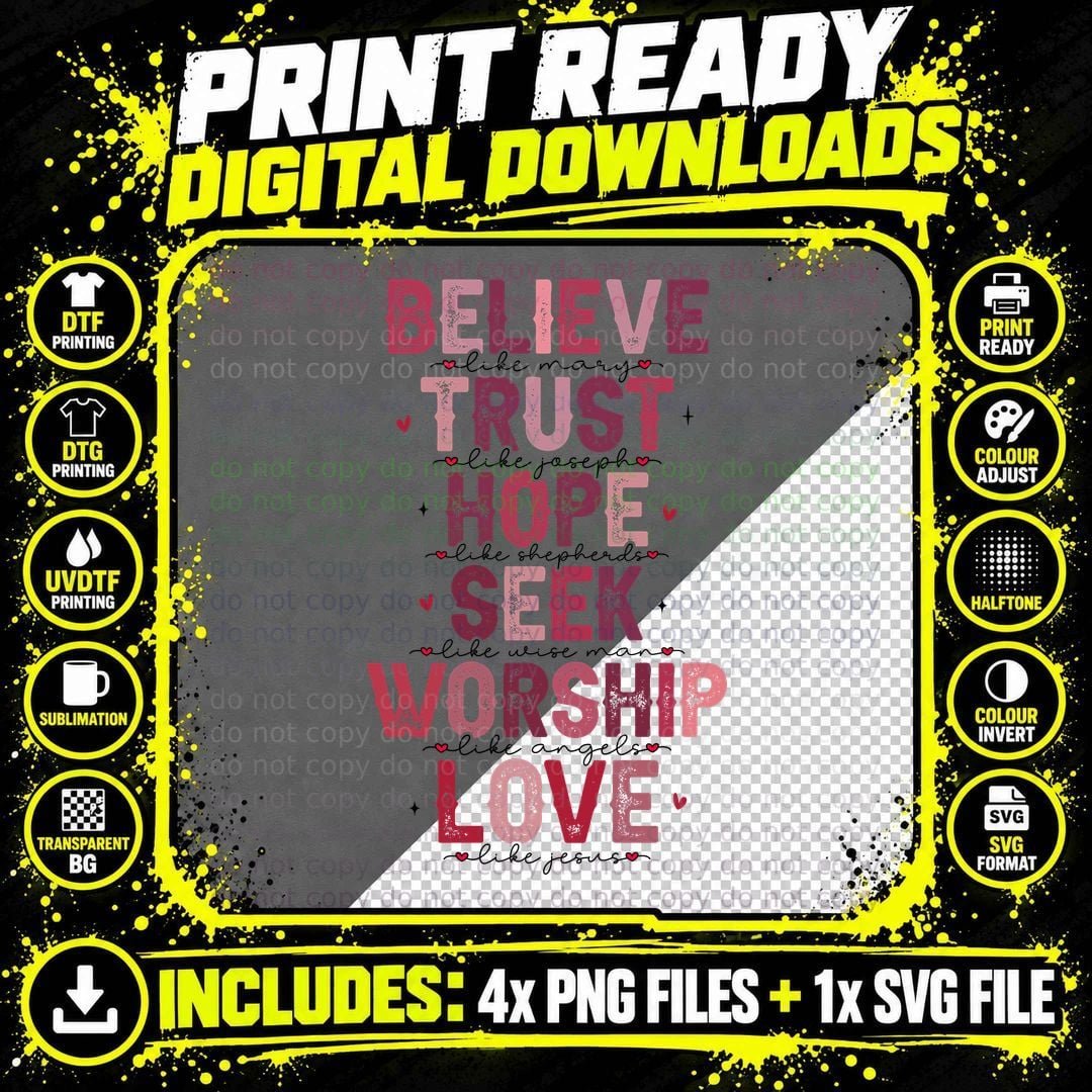 Believe Like Mayo Trust Joseph Hope Multicolor Spiritual Png SVG Digital Bundle