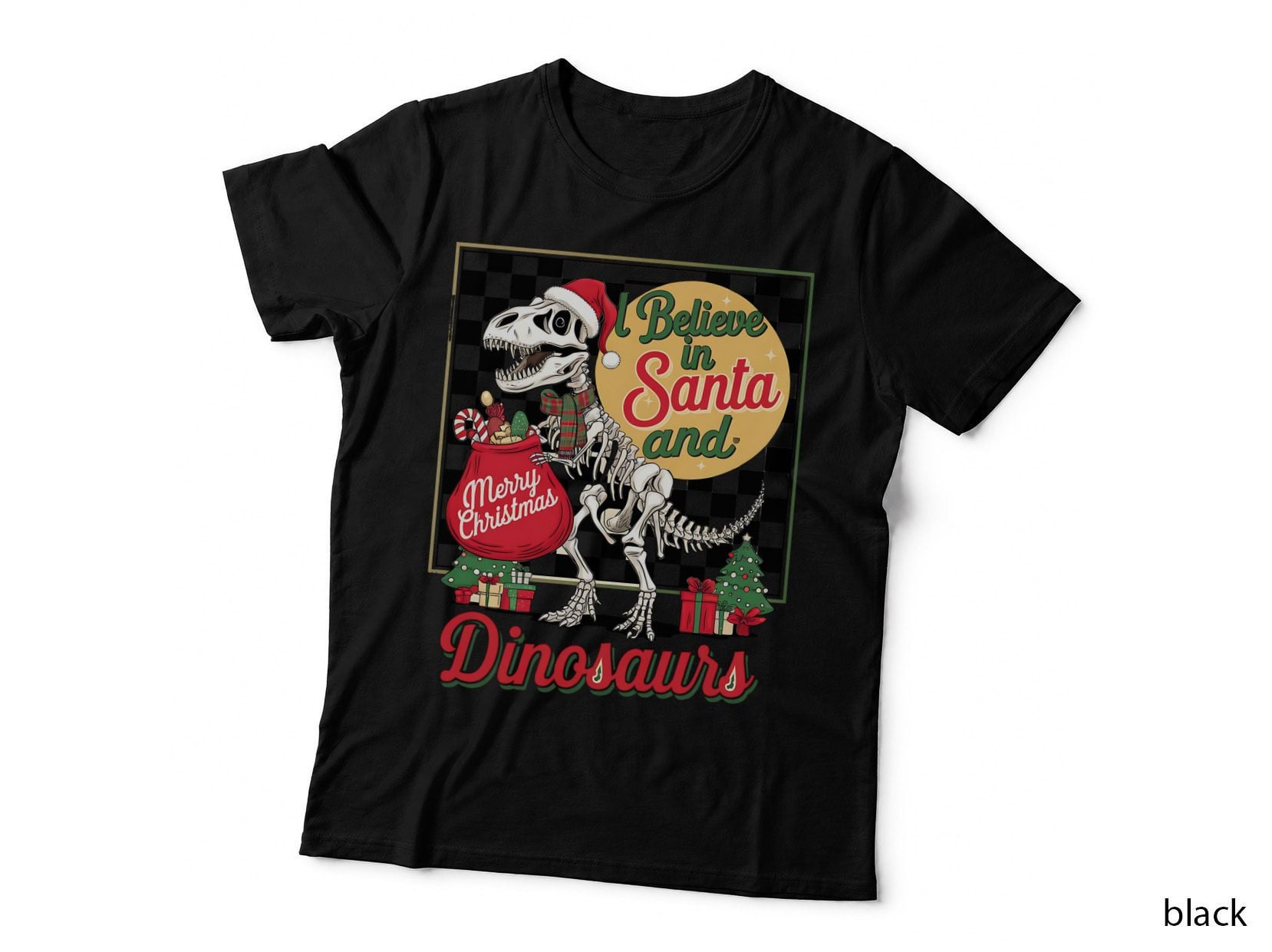 Believe in Santa and Dinosaurs Christmas T-Shirt, Funny Xmas Tee
