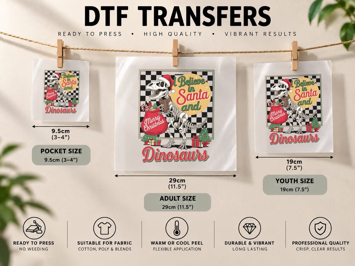 Believe in Santa and Dinosaurs Christmas, Funny Xmas DTF Transfer Iron On