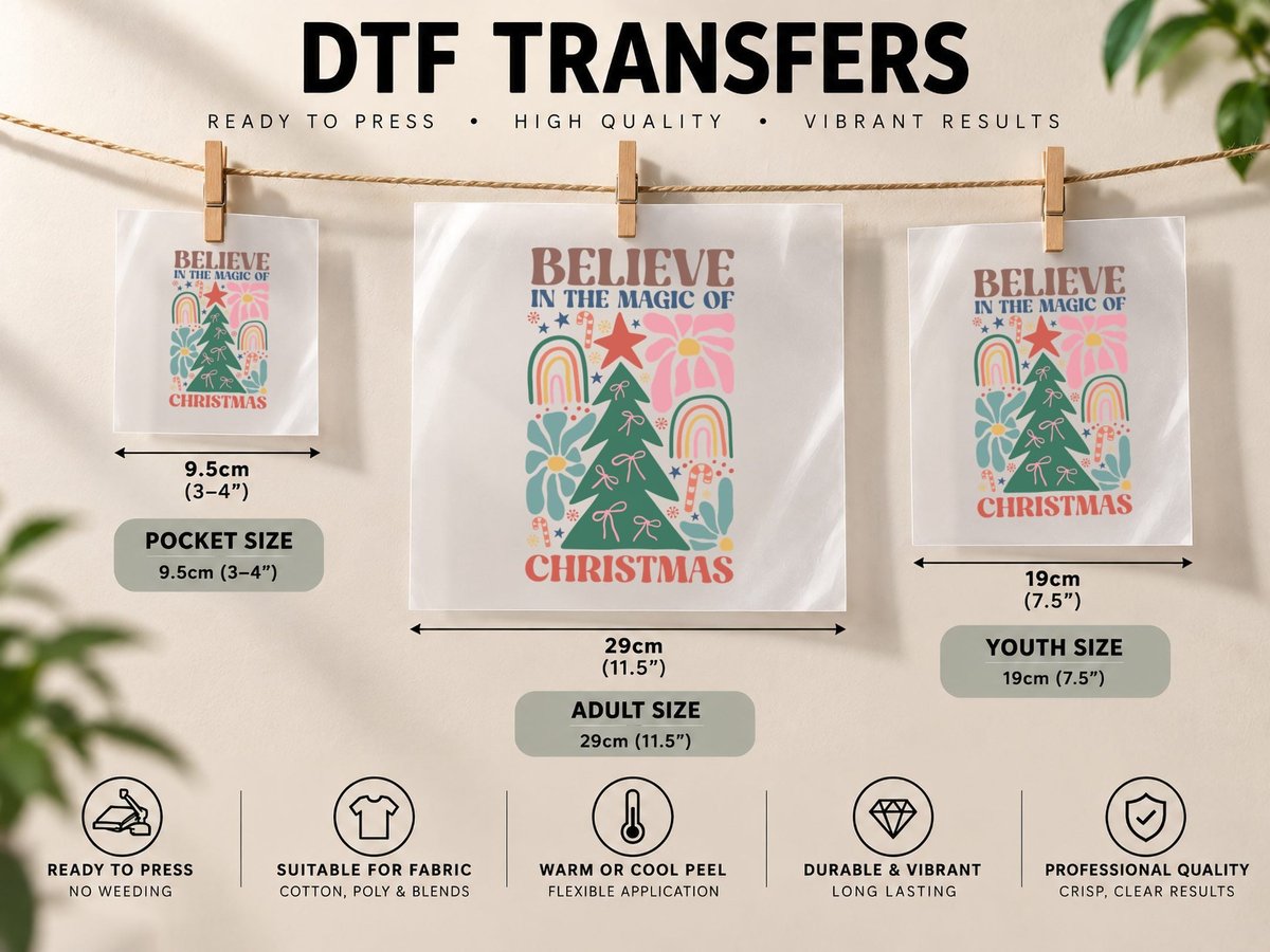 Believe in the Magic of Christmas Boho Floral Quote Design DTF Transfer Iron On