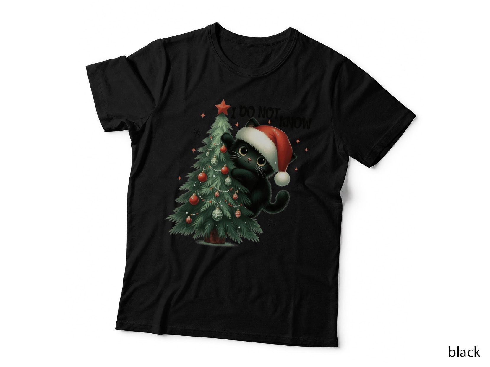 Black Cat Christmas Tree Christmas T-Shirt, Funny Xmas Graphic Tee