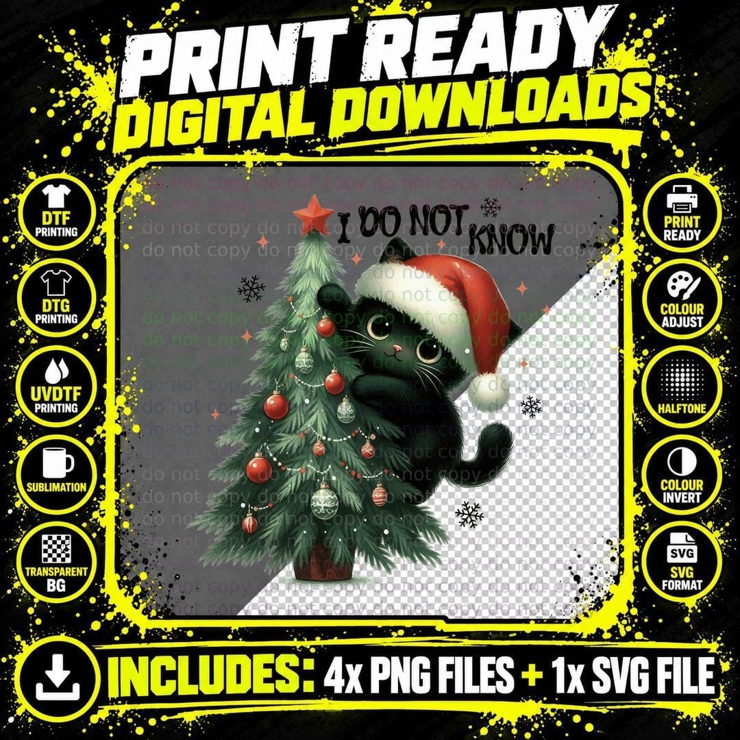 Black Cat Christmas Tree Christmas T-Shirt Png SVG Digital Bundle