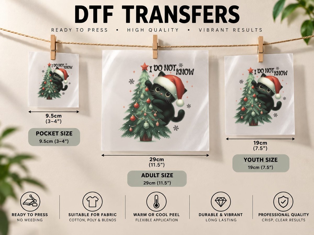 Black Cat Christmas Tree Christmas, Funny Xmas Graphic DTF Transfer Iron On