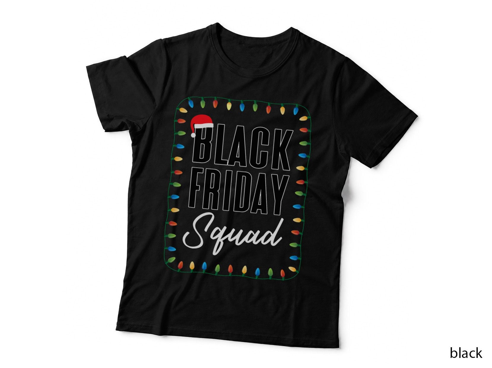 Black Friday Squad Shopping Team Santa Hat Christmas Light T-Shirt