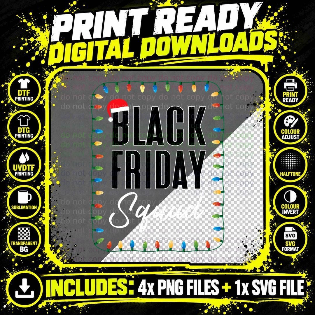 Black Friday Squad Shopping Team Santa Hat Christmas Png SVG Digital Bundle