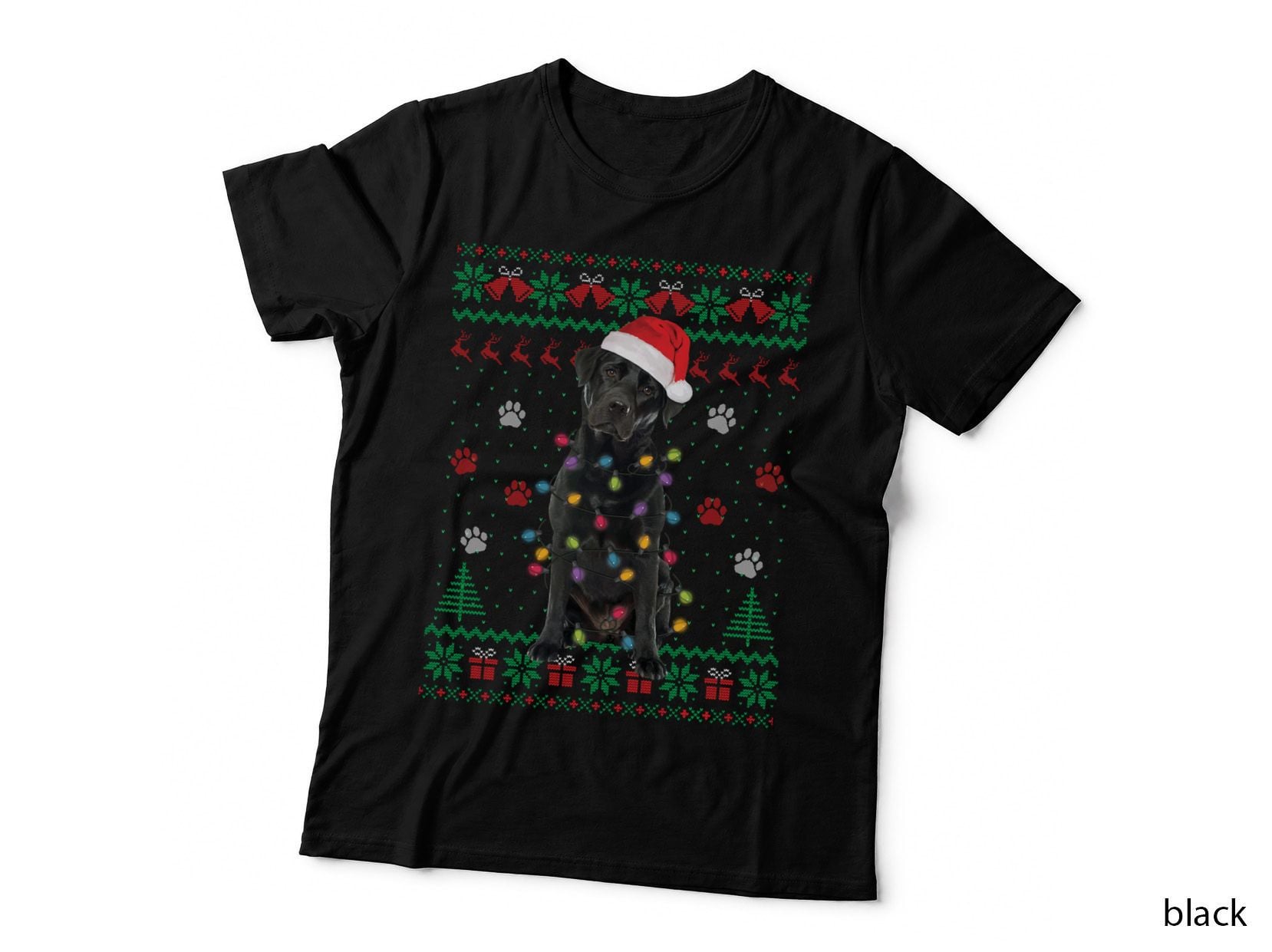 Black Lab Labrador Christmas Lights Santa Dog Lover Ugly Swe T-Shirt