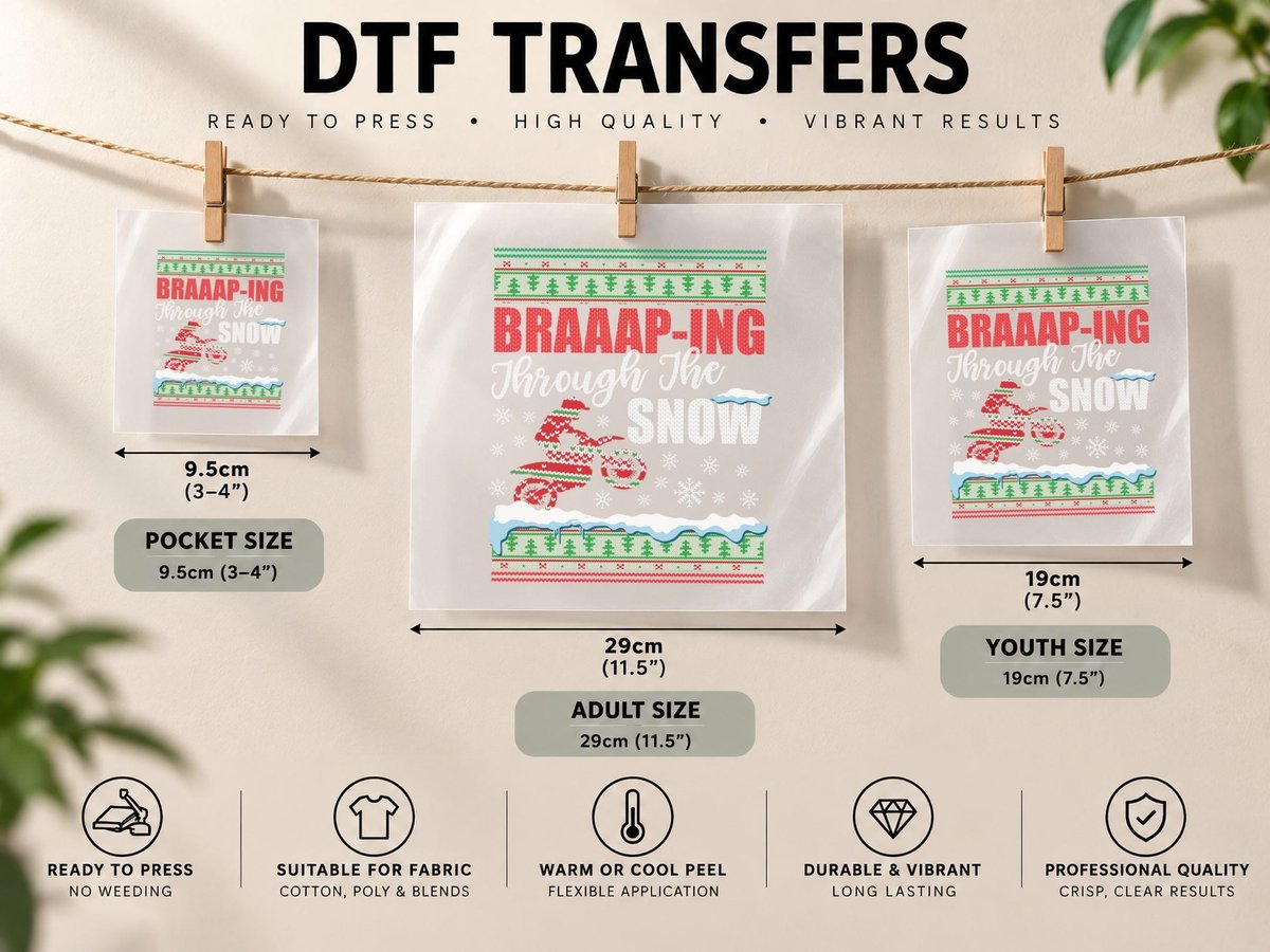 Braaap Through the Snow Ugly Motocross Christmas DTF Transfer Iron On