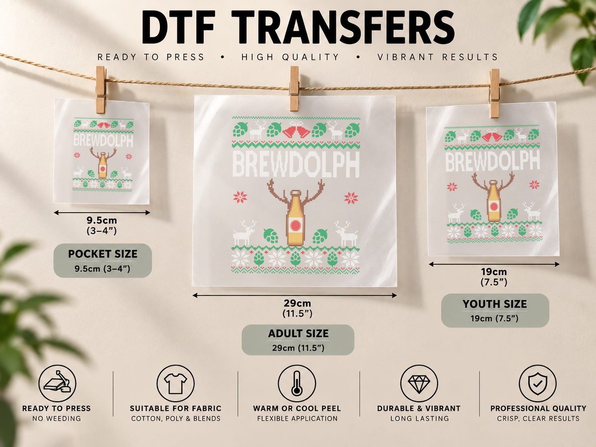Brewdolph Ugly Christmas Beer Lover Craft Beer Brewer DTF Transfer Iron On