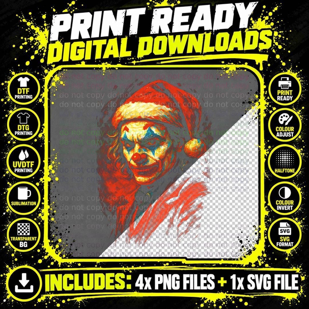 Bright Face Santa Red Yellow Orange Halftone Christmas Png SVG Digital Bundle