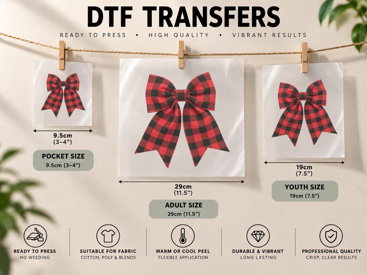 Buffalo Plaid Bow Tie Christmas Coquette Design DTF Transfer Iron On