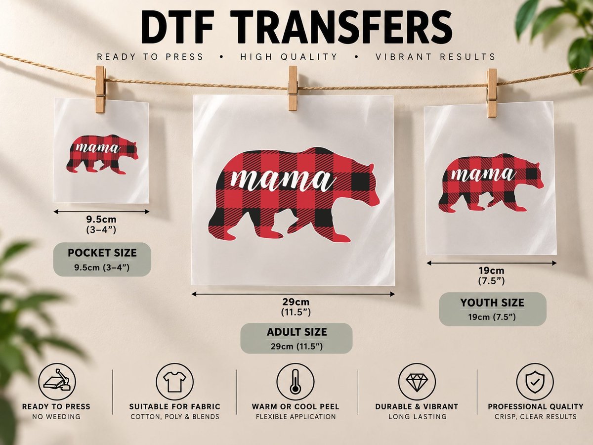 Buffalo Plaid Mama Bear Mom Gifts Christmas Matching Family DTF Transfer Iron On