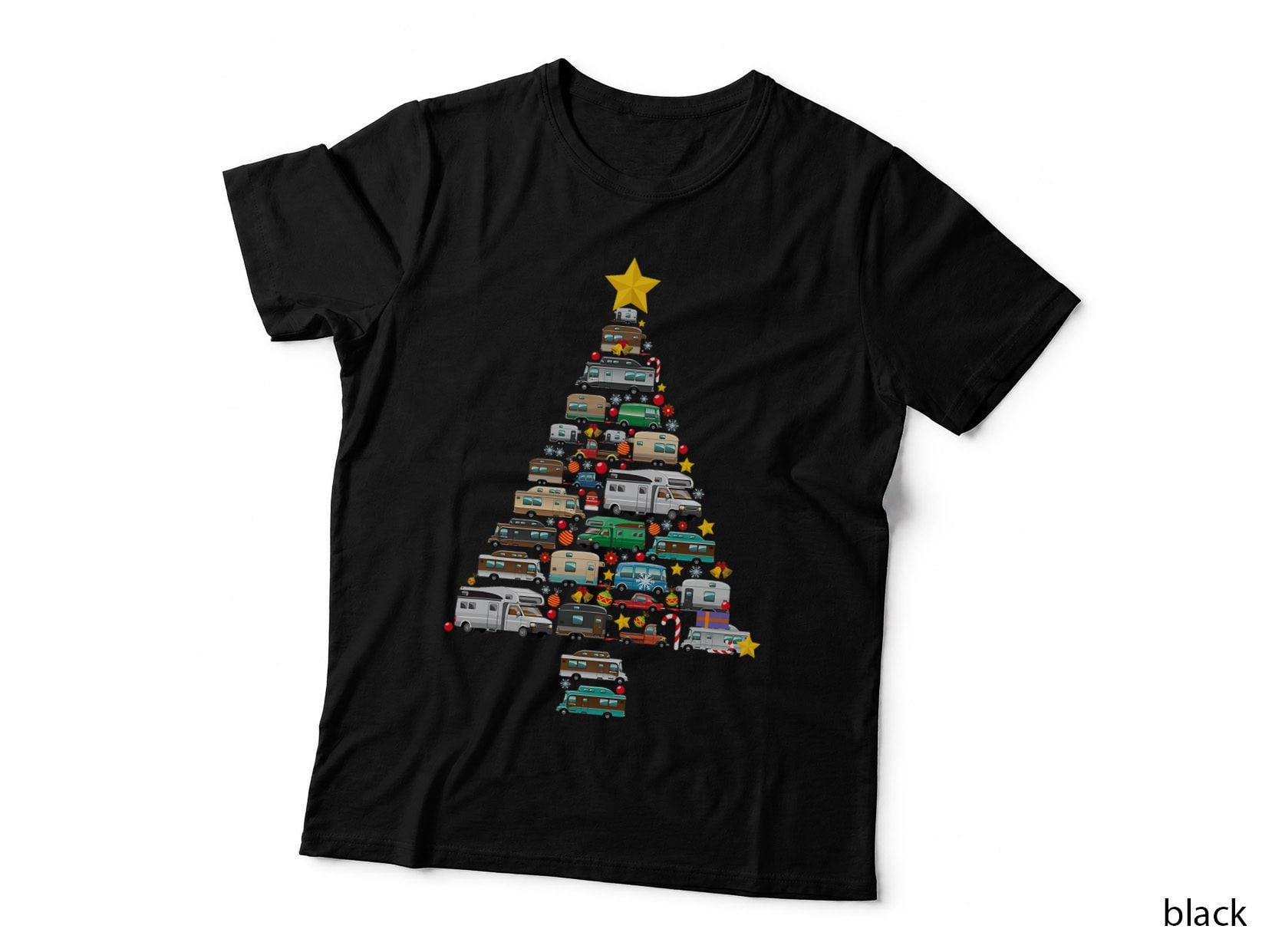 Camping Trailer Christmas Tree Camper Caravan Rv Van Xmas T-Shirt