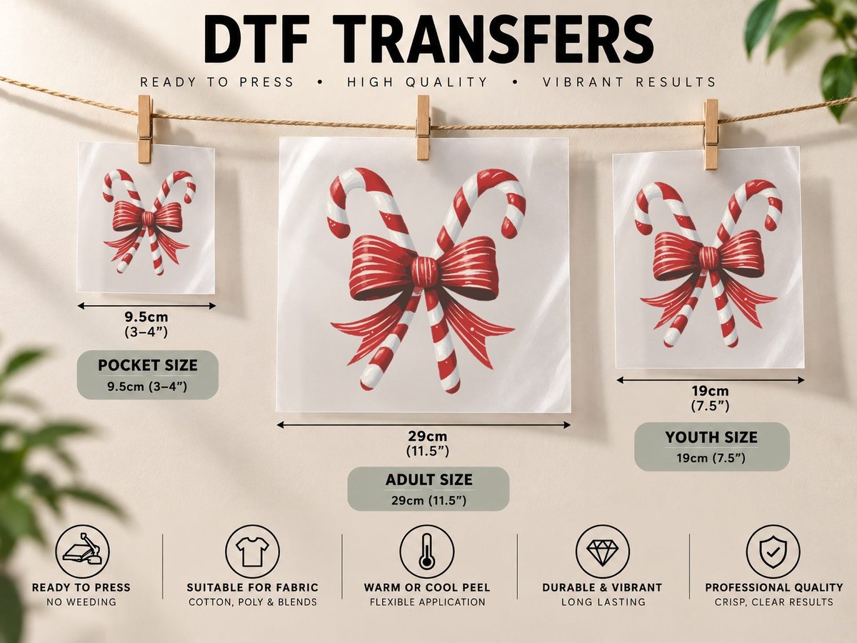 Candy Canes with Bow Christmas Coquette DTF Transfer Iron On