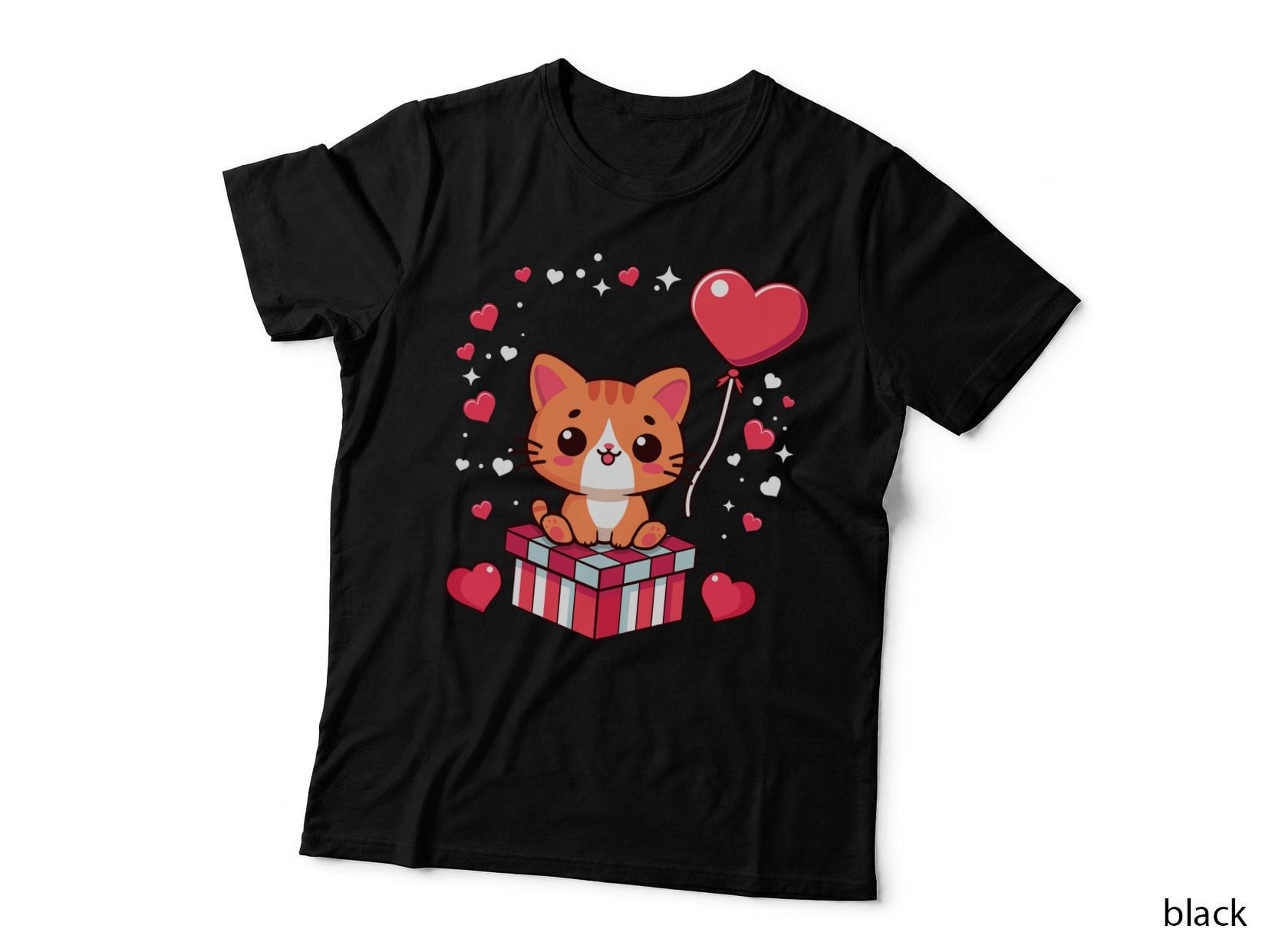 Cat Balloon with Hearts Playful Festive T-Shirt