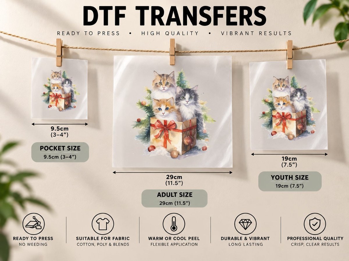 Cats in a Christmas Gift Box Cat, Cat Graphic, Cat Lover DTF Transfer Iron On