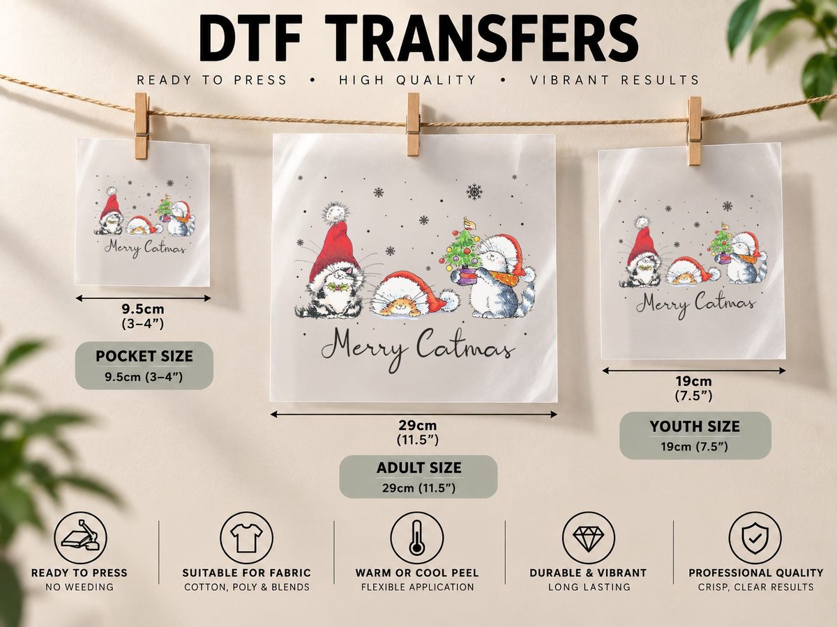 Cats with Santa Hat Merry Catmas Cat Lover Christmas Gift DTF Transfer Iron On