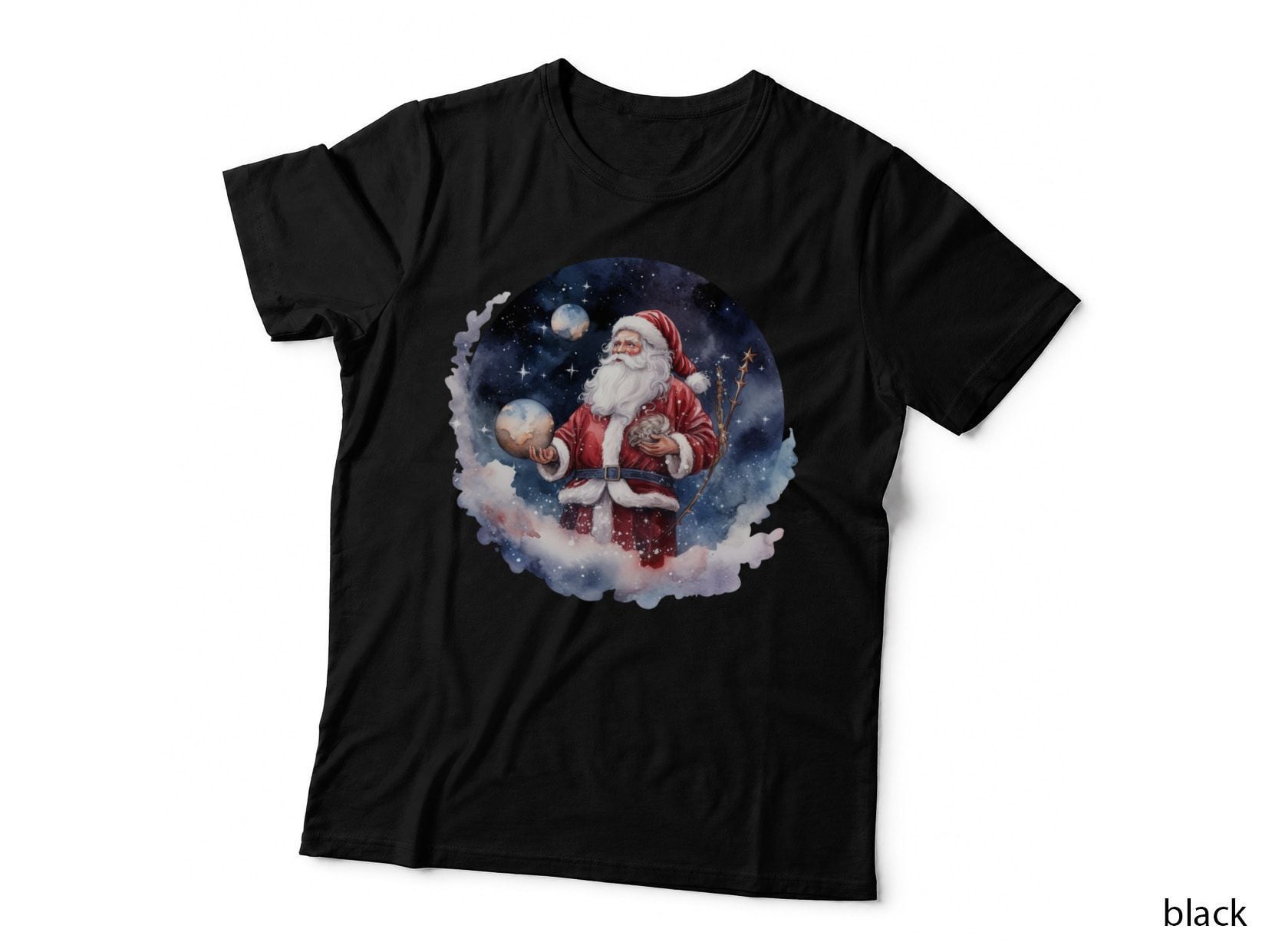 Celestial Santa with Earth Winter T-Shirt, Winter Graphic Tee, Winter Gift Shirt