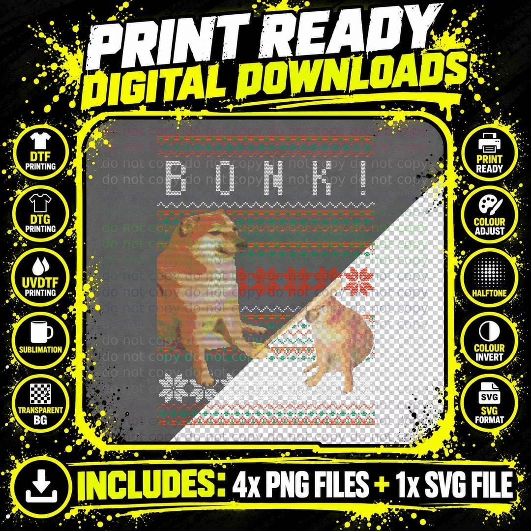 Cheems Bonk Ugly Christmas Doge Meme Design T-Shirt Png SVG Digital Bundle