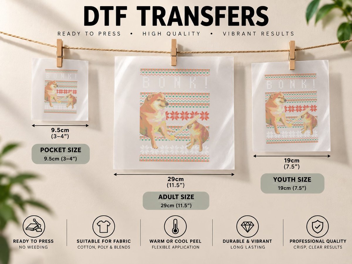 Cheems Bonk Ugly Christmas Doge Meme Design DTF Transfer Iron On