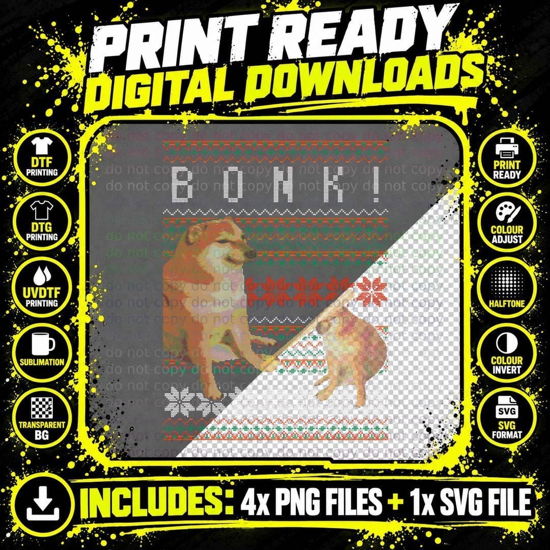 Cheems Bonk Ugly Christmas Doge Meme Design Png SVG Digital Bundle