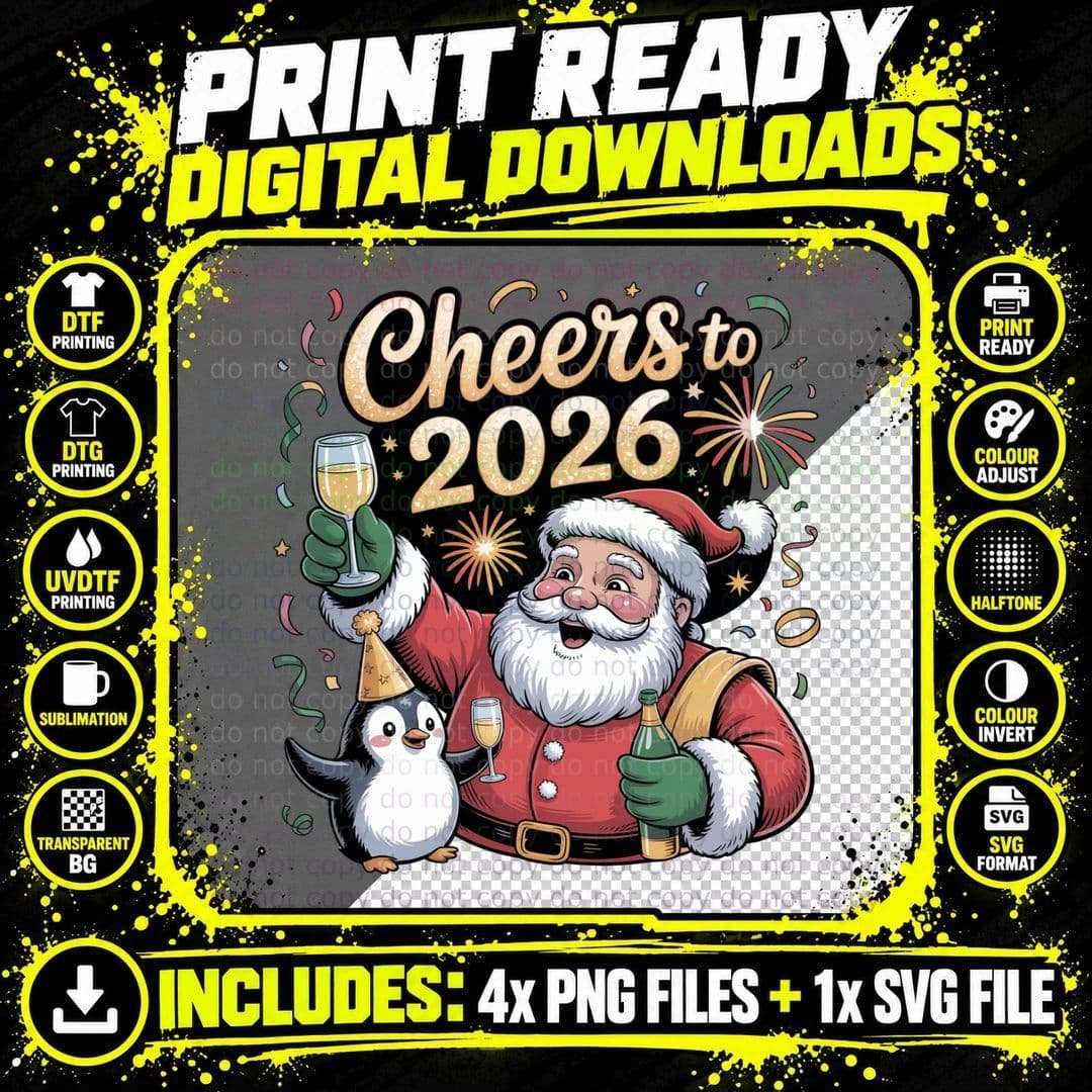 Cheers to 2026 Happy New Year T-Shirt Png SVG Digital Bundle