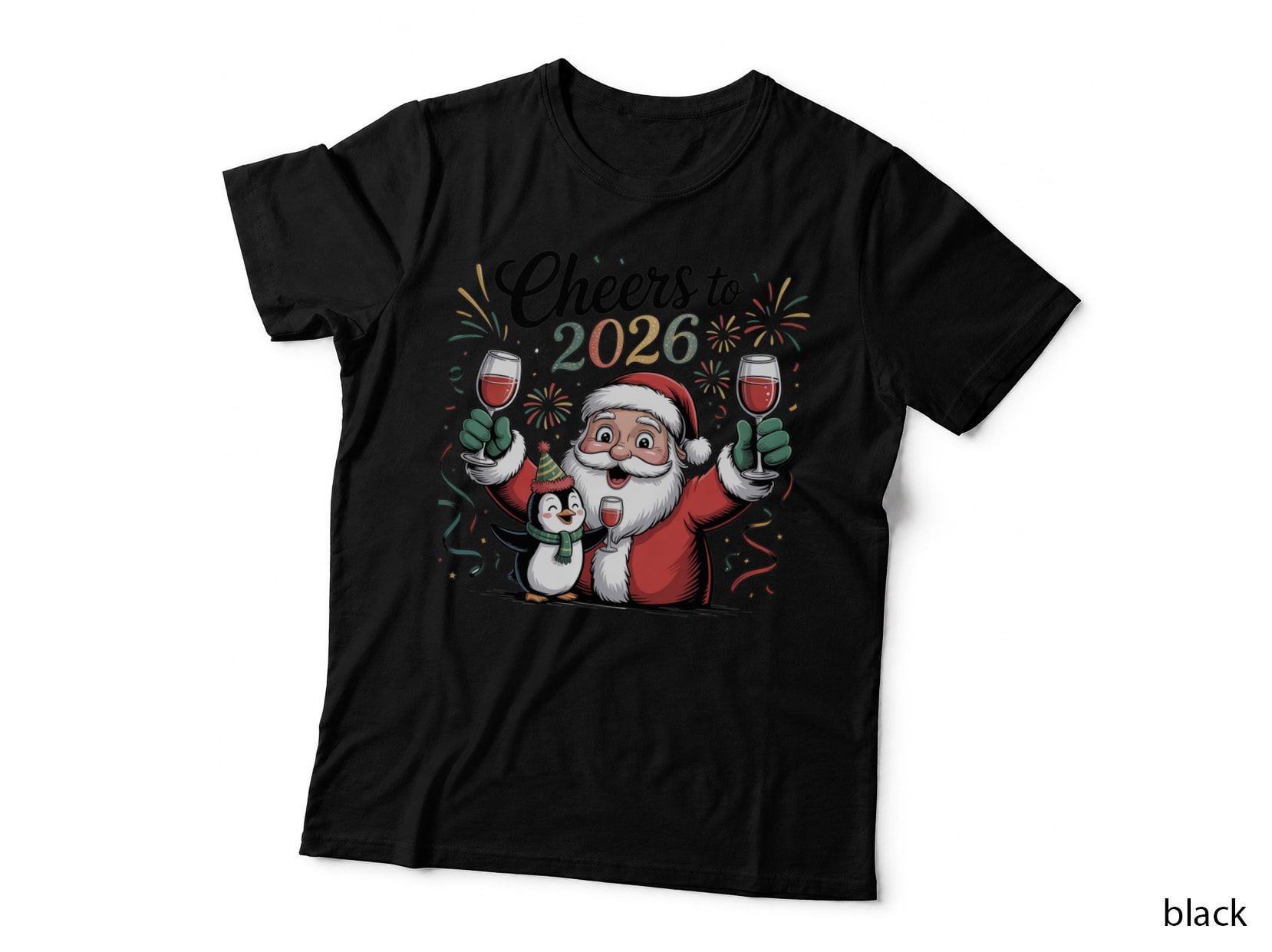 Cheers to 2026 Happy New Year T-Shirt, Santa & Penguin Cheers Celebration