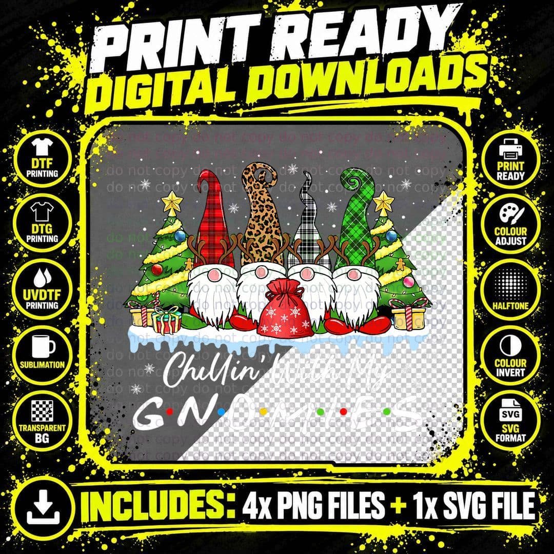Chillin with My Gnomies Funny Christmas Family Friend Png SVG Digital Bundle