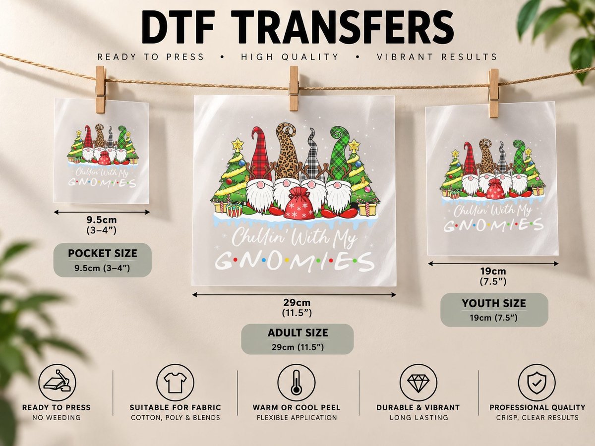 Chillin with My Gnomies Funny Christmas Family Friend DTF Transfer Iron On
