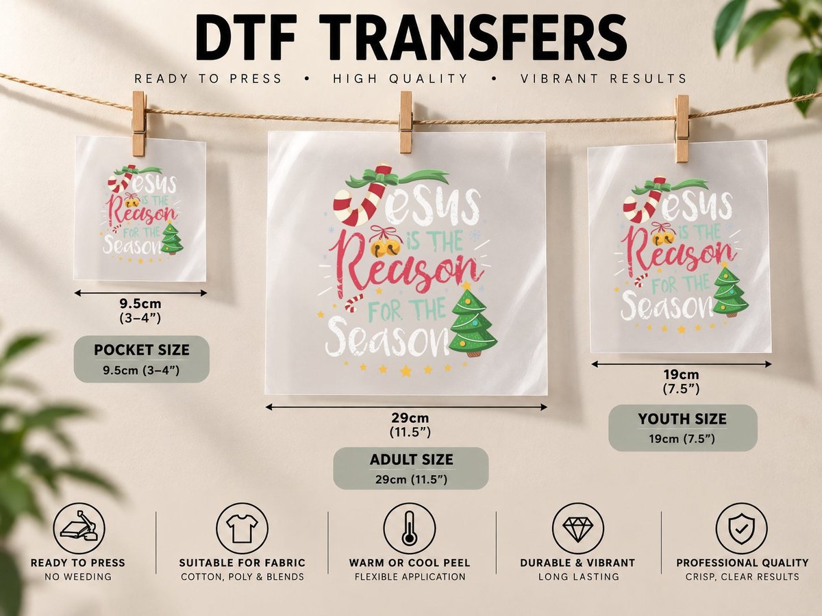 Christian Jesus the Reason Christmas Stocking Stuffer Gift DTF Transfer Iron On