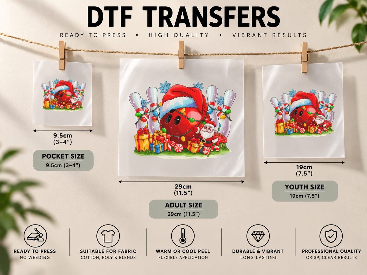 Christmas Bowling Ball with Santa Bowling, Bowling Graphic DTF Transfer Iron On