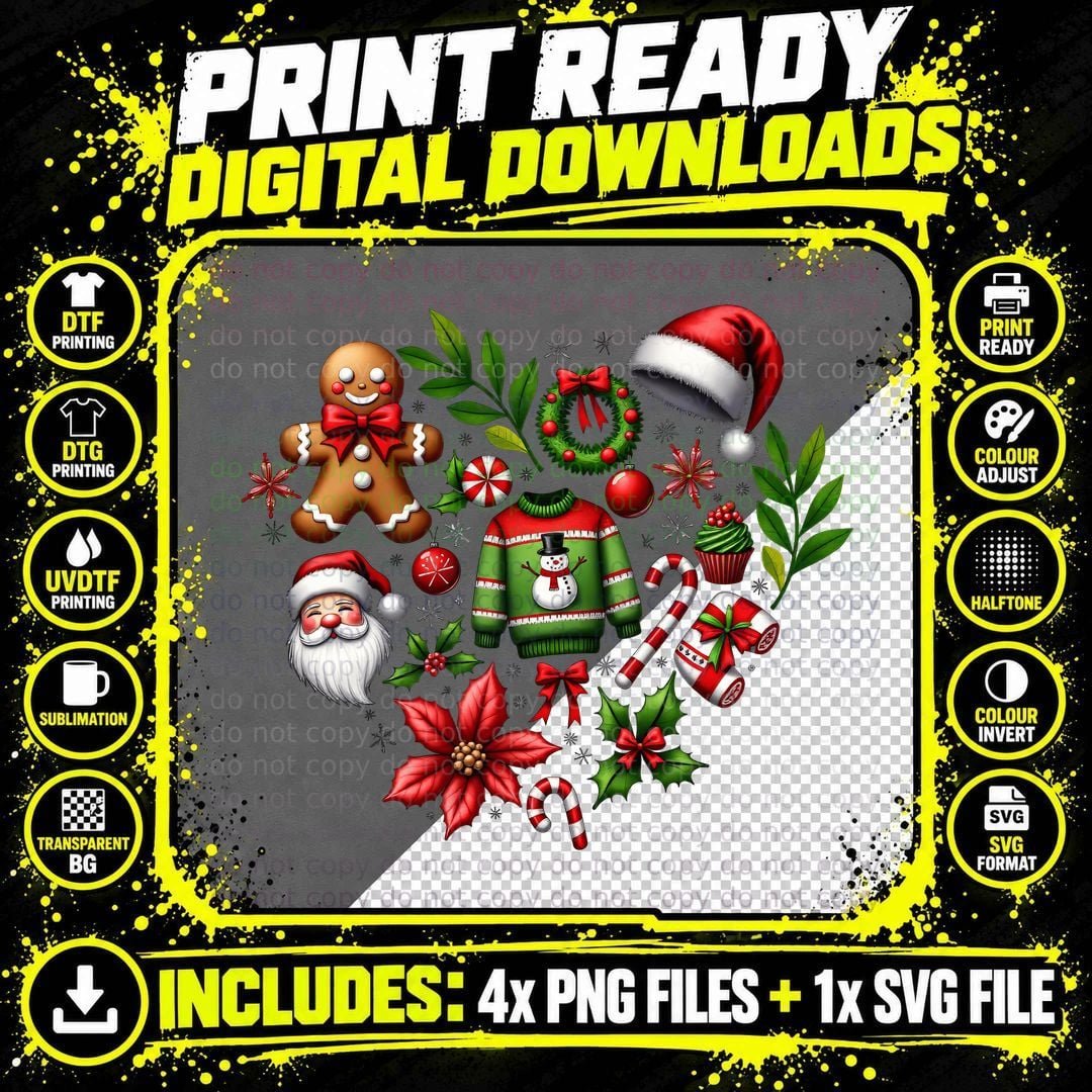 Christmas Collage Hat Sweater Christmas T-Shirt Png SVG Digital Bundle