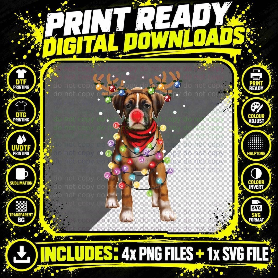 Christmas Dog, Boxer, Dog Lover, Men Women Kids, Dogs Png SVG Digital Bundle