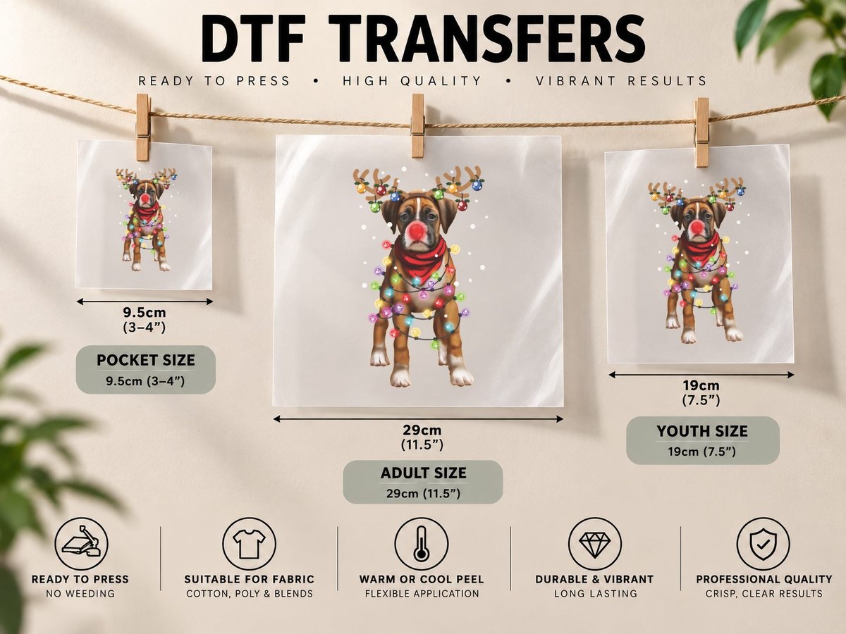 Christmas Dog, Boxer, Dog Lover, Men Women Kids, Dogs, Xmas DTF Transfer Iron On