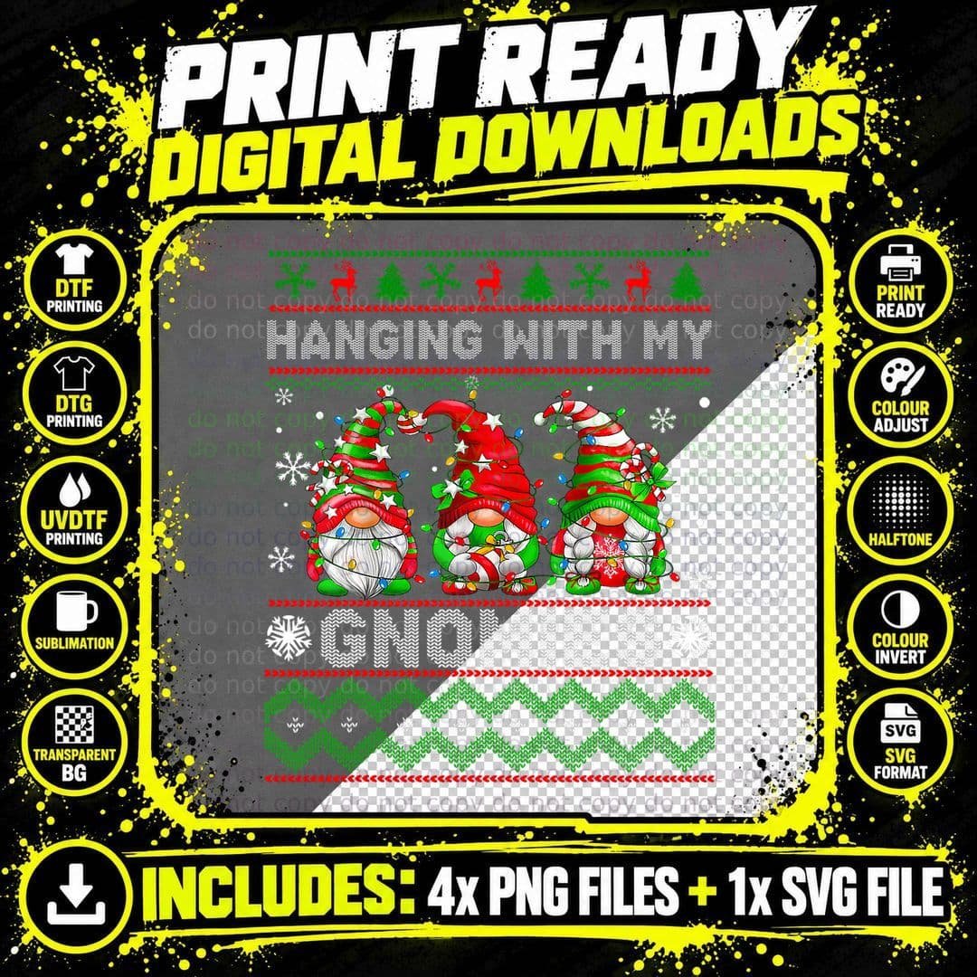 Christmas Gnome Hanging with My Gnomies Family Pajamas Png SVG Digital Bundle