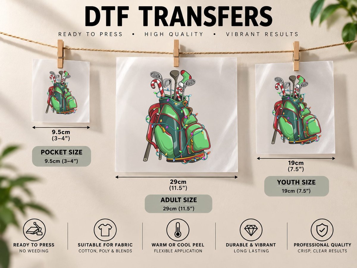 Christmas Golf Bag Santa Decor Golfer Christmas Golfing DTF Transfer Iron On