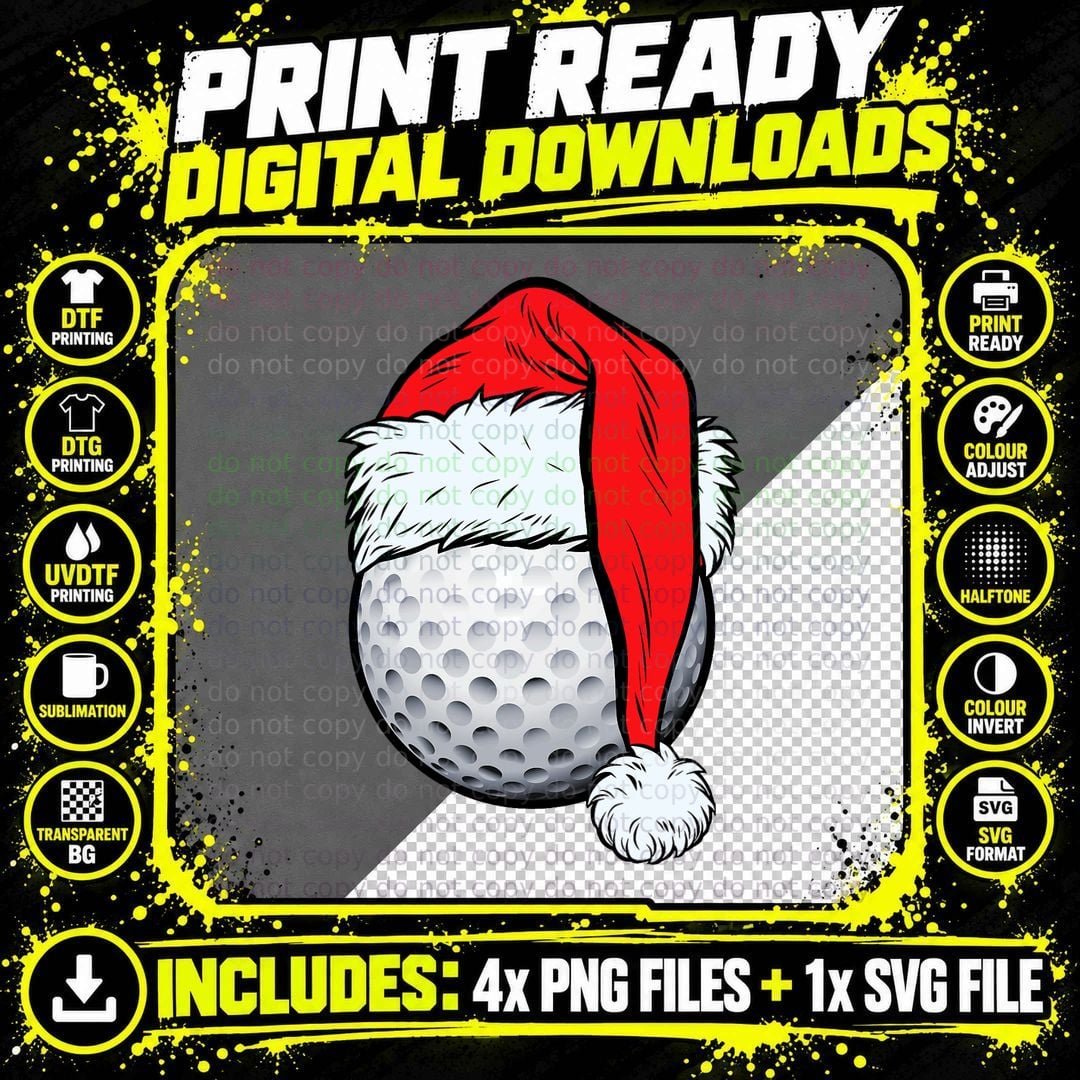 Christmas Golf Ball Santa Hat Xmas Golfing Boys Men Png SVG Digital Bundle