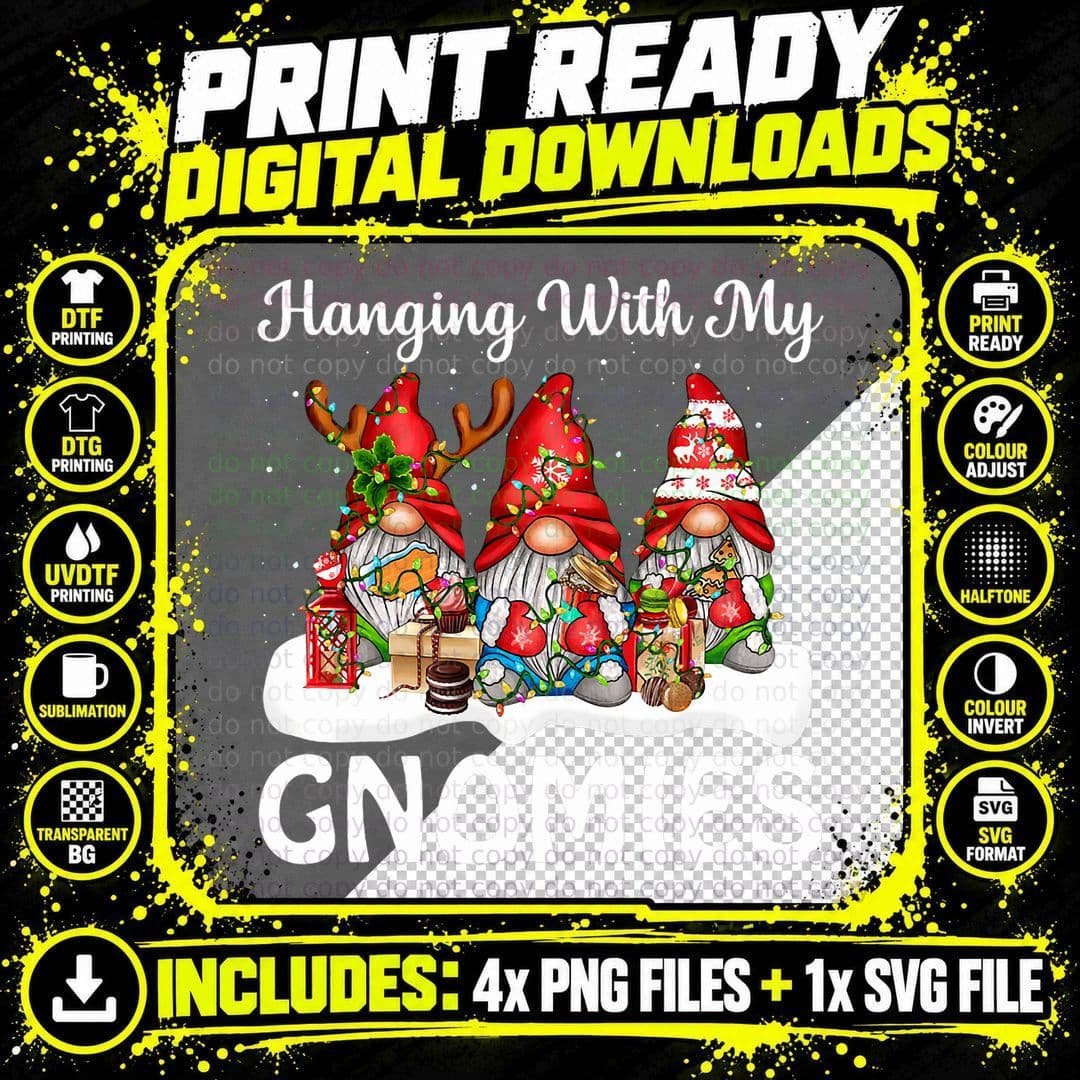 Christmas Hanging with My Gnomies Family Matching Pjs Png SVG Digital Bundle