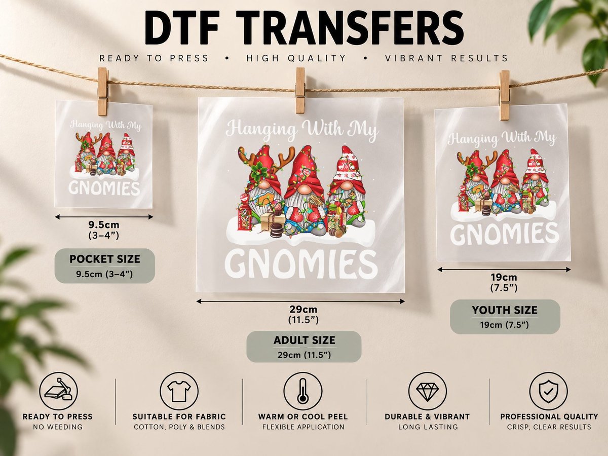Christmas Hanging with My Gnomies Family Matching Pjs Gnome DTF Transfer Iron On