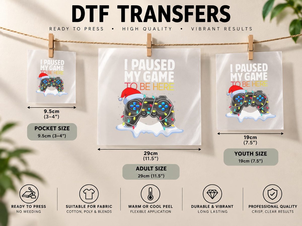 Christmas I Paused My Game to Be Here Gamer Boys Men DTF Transfer Iron On