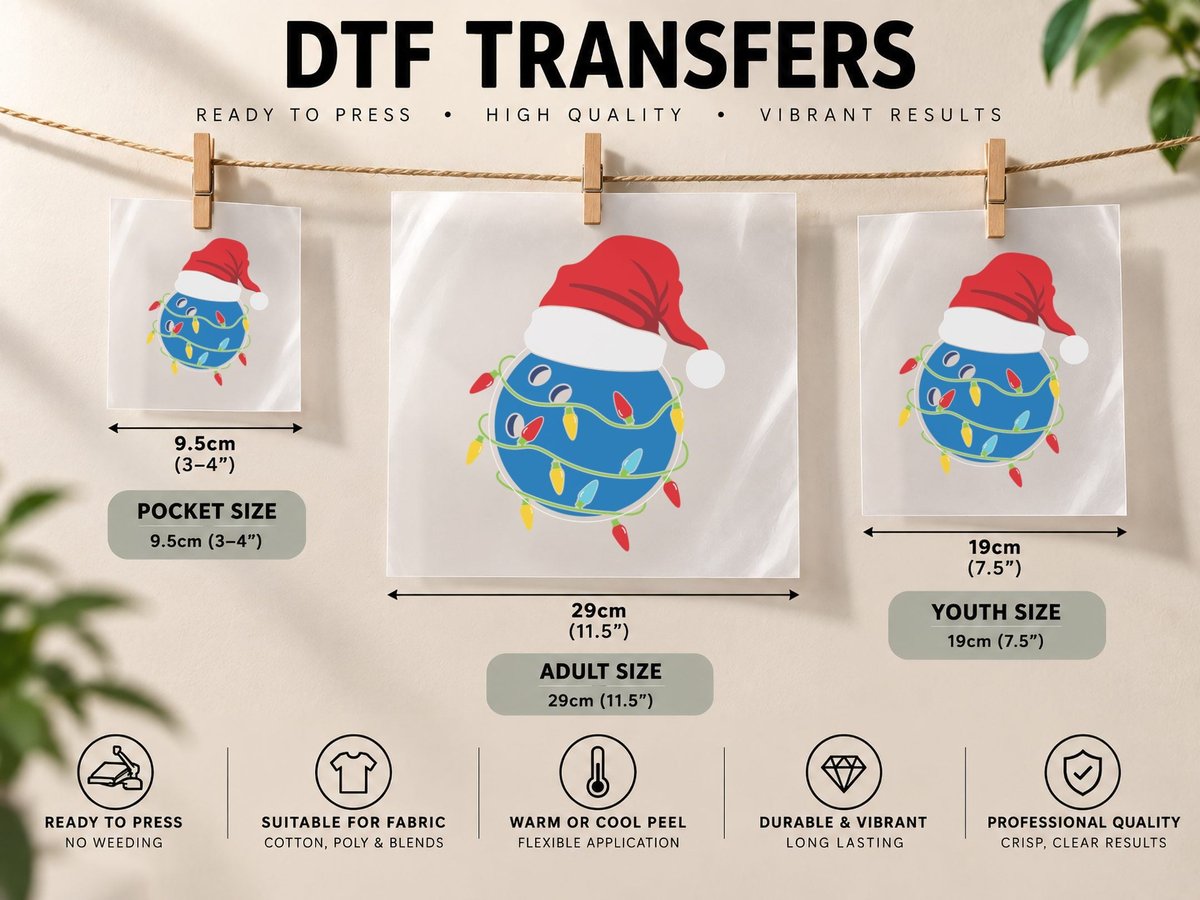 Christmas Light Bulb with Santa Hat Bowling DTF Transfer Iron On
