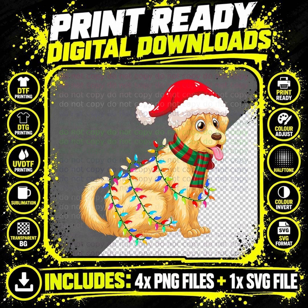 Christmas Lights Dog T-Shirt, Festive Holiday Tee Png SVG Digital Bundle