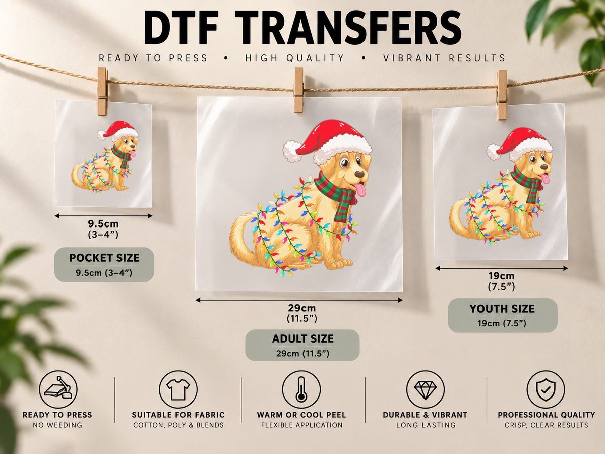 Christmas Lights Dog, Festive Holiday, Gift for Dog Lovers DTF Transfer Iron On