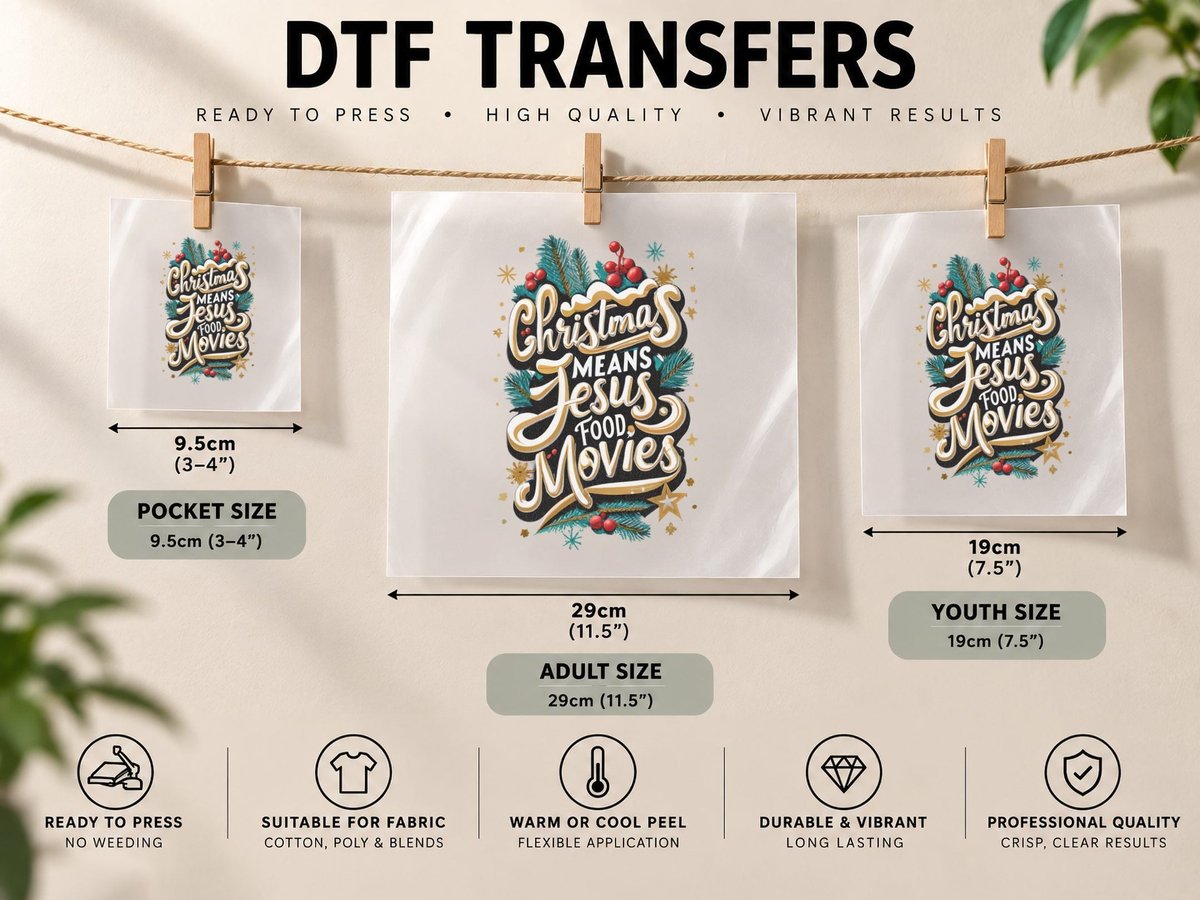 Christmas Means Jesus Food and Movies DTF Transfer Iron On