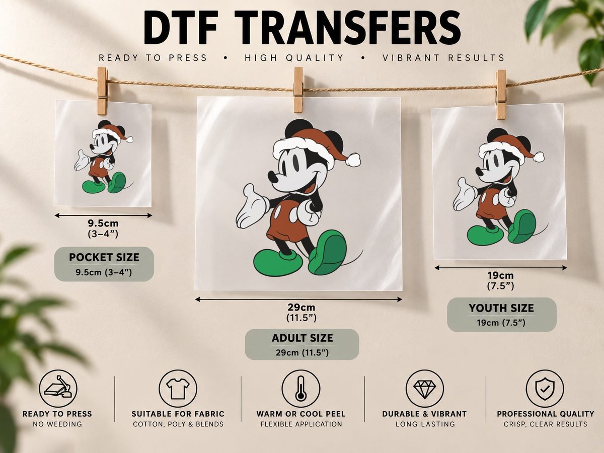 Christmas Mickey Mouse, Holiday Gift, Winter, Family, Kids DTF Transfer Iron On